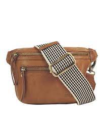 O MY BAG Beck's Bum Bag, Cognac Checkered / Stromboli Leather
